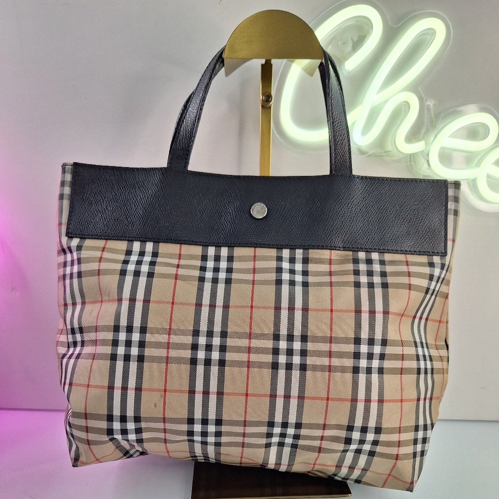 Burberry Plaid Tote Bag - Black and Beige